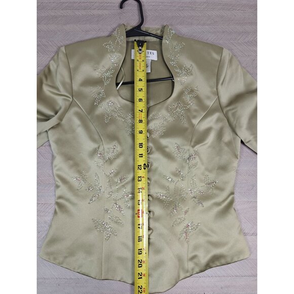 JR Nites By Caliendo Womens Beaded Satin Embroidered Blazer Jacket Size 8 Green - Picture 7 of 8